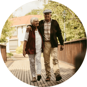 elderly couple walking
